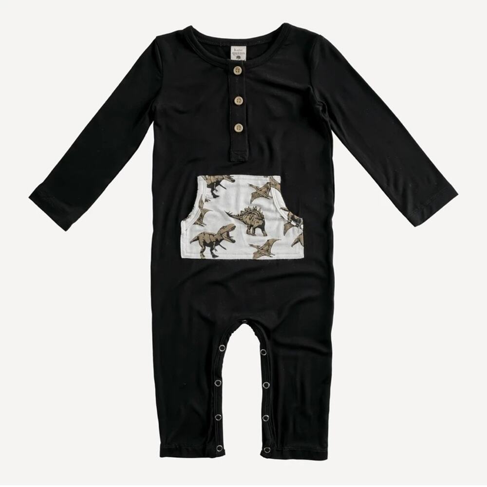 Kate Quinn Black Dinosaur Long Sleeve Henley Kanga Jumpsuit Size 18-24 Months Ba